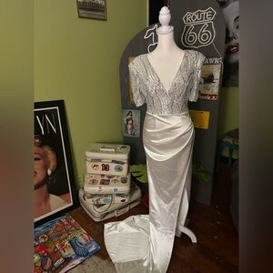 Elegant Silver and White Gown